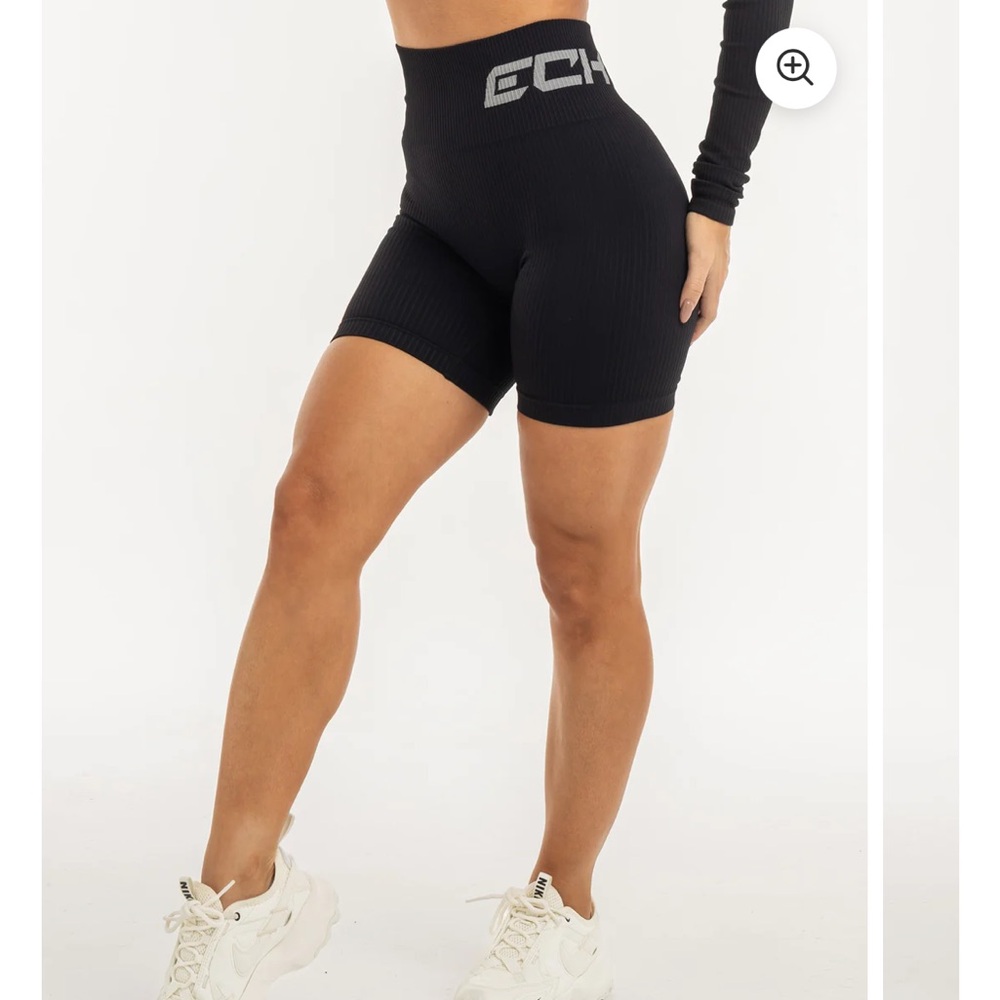ECHT High-Waist Ribbed Black Bike Shorts with Logo